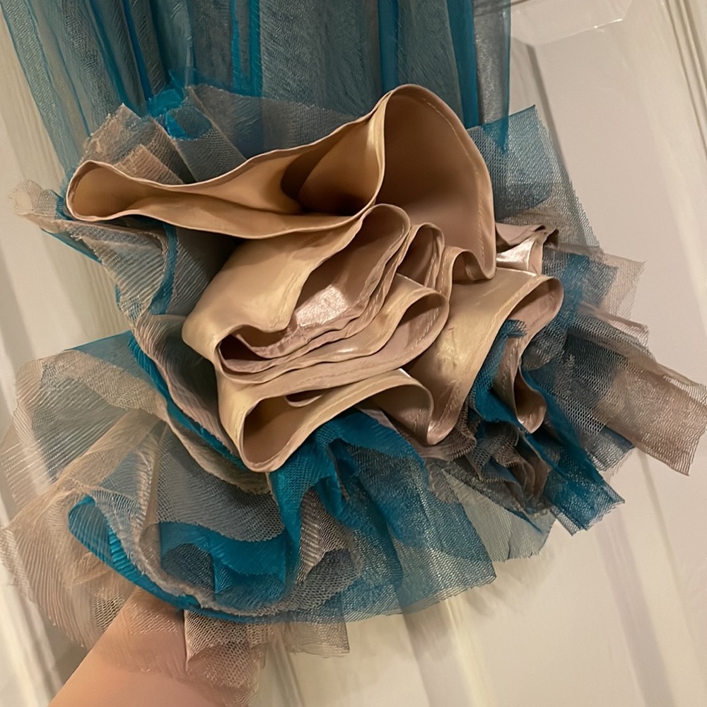 Cache teal and tan tulle cocktail prom dress - Picture 15 of 15